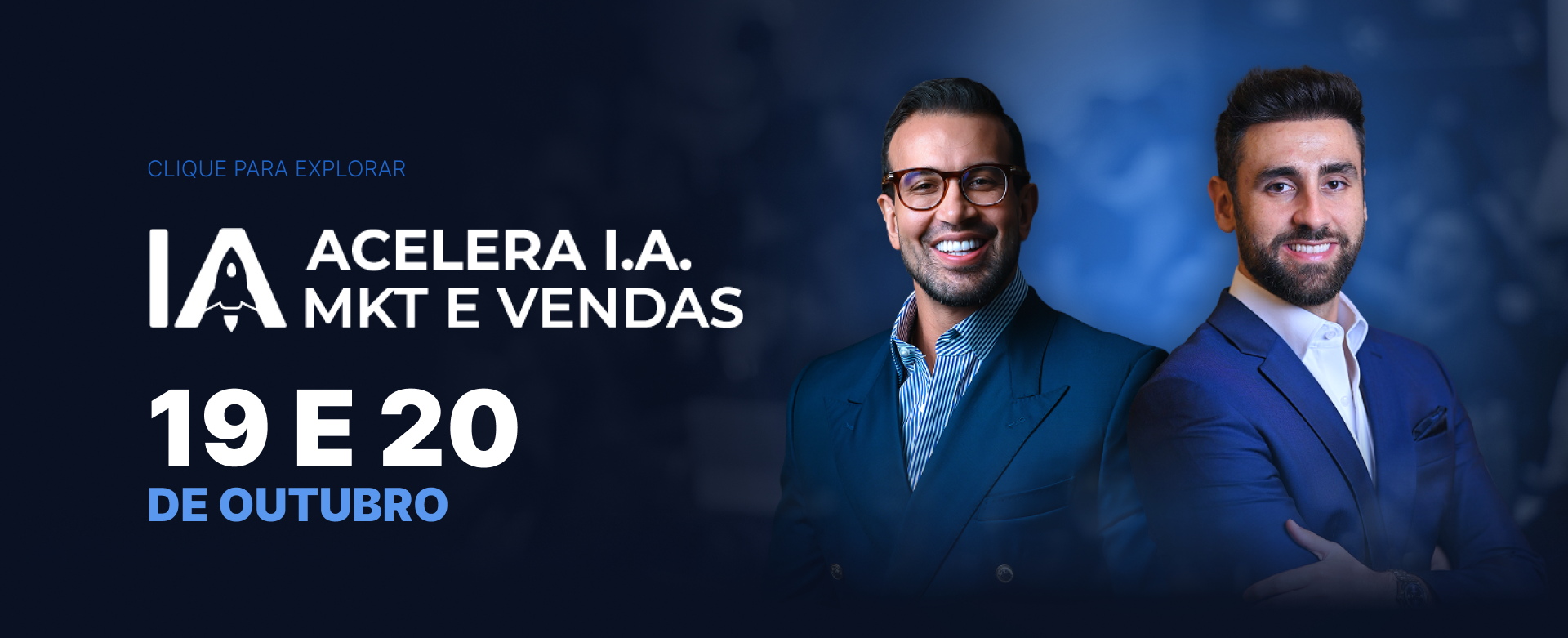 Banner do evento Acelera IA MKT e Vendas — 19 e 20 de outubro